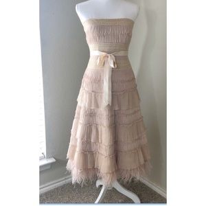 BCBGMaxazria Blush Feather Tulle Cocktail Dress